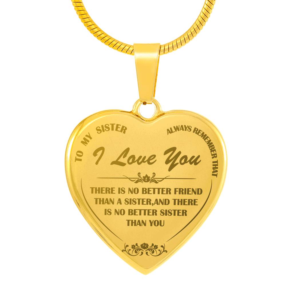 to My Sister Engraved Necklace Heart Pendant Chain Gift from Brother - I Love You Jewelry - Silver Engraved Heart Pendant