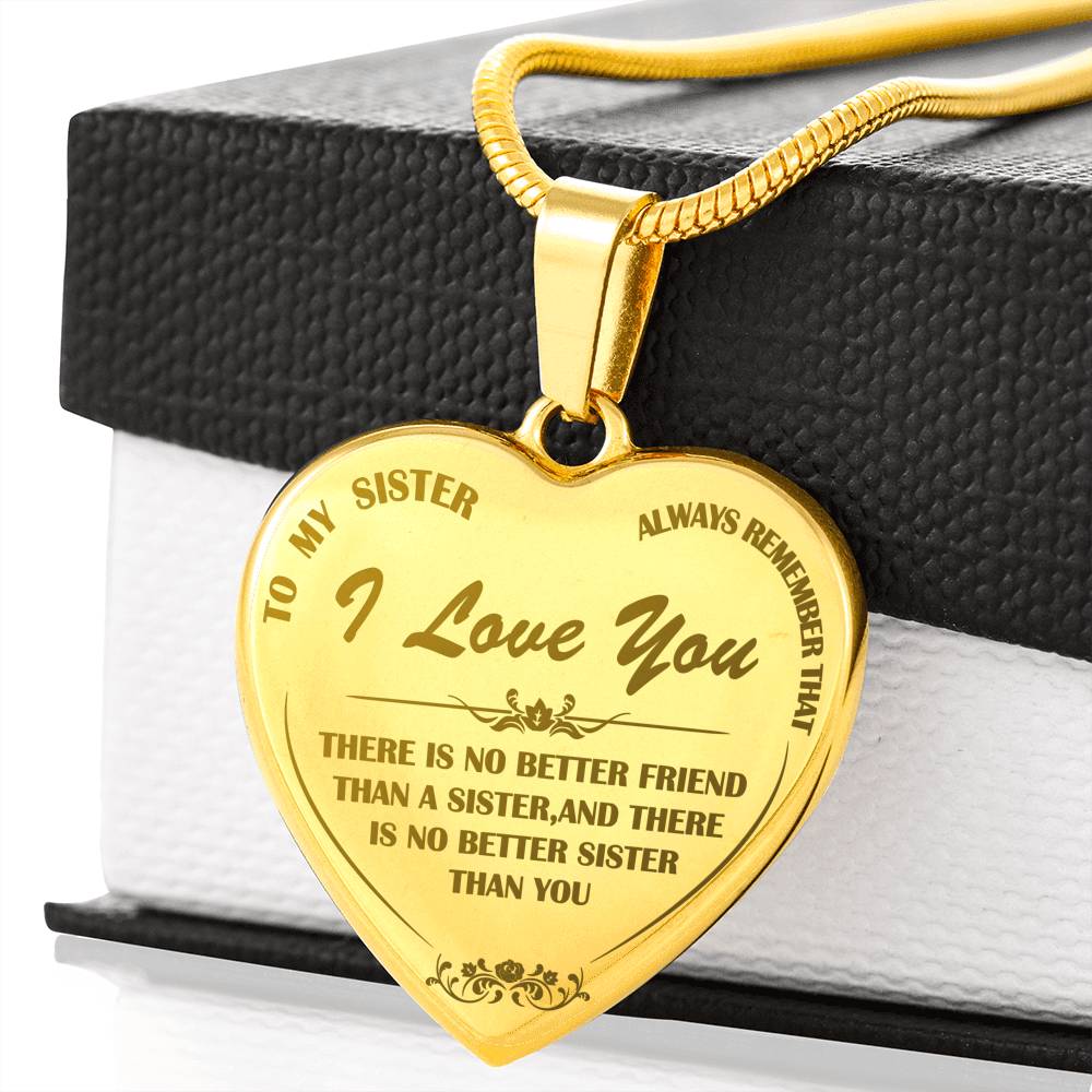 to My Sister Engraved Necklace Heart Pendant Chain Gift from Brother - I Love You Jewelry - Silver Engraved Heart Pendant