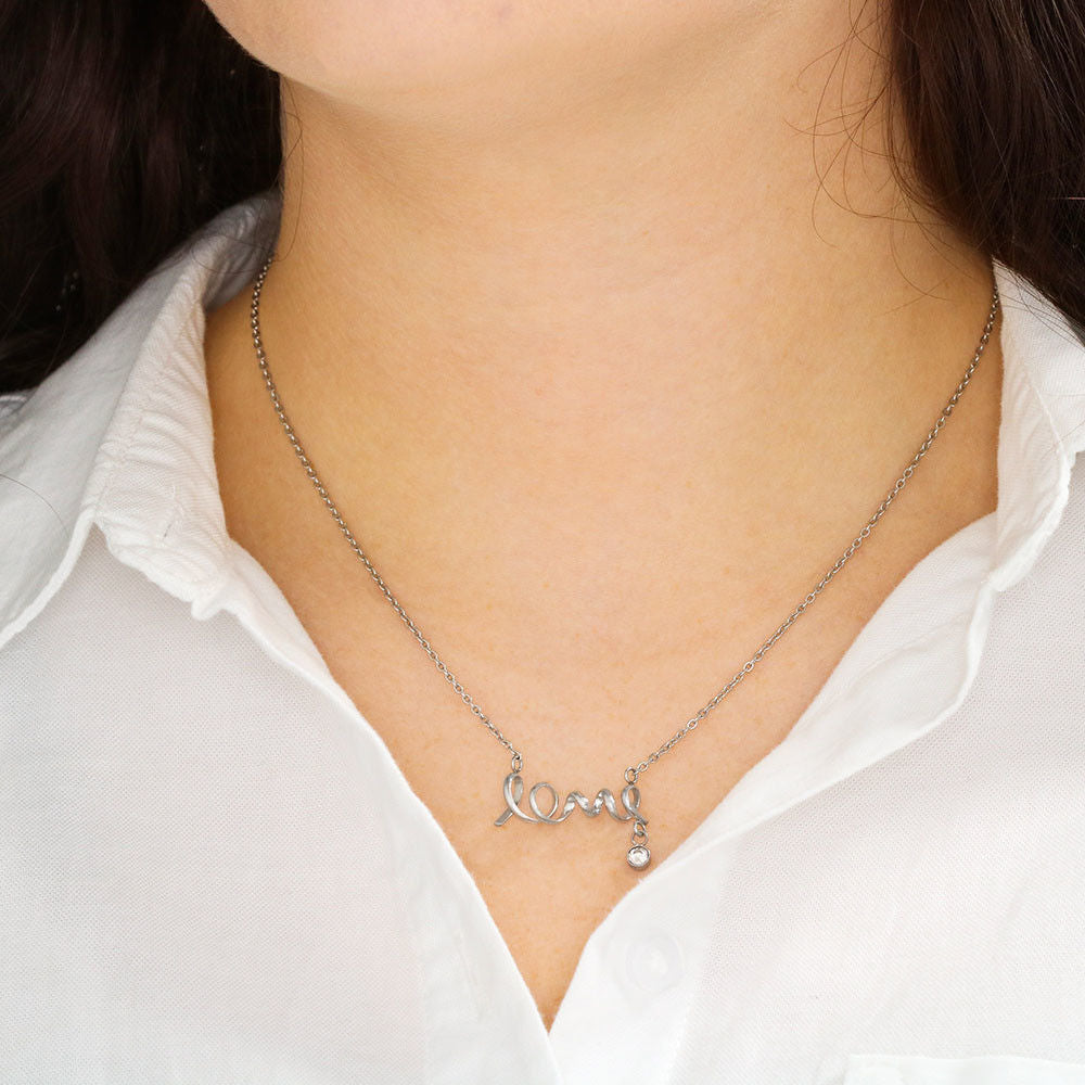 To My Daughter Love Mom Scripted Love Necklace with On Demand Message Card