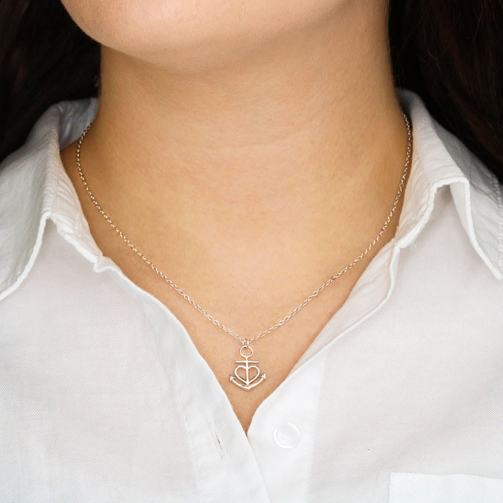 To My Daughter Love Mom Valentine's Day Gift Anchor Necklace with On Demand Message Card
