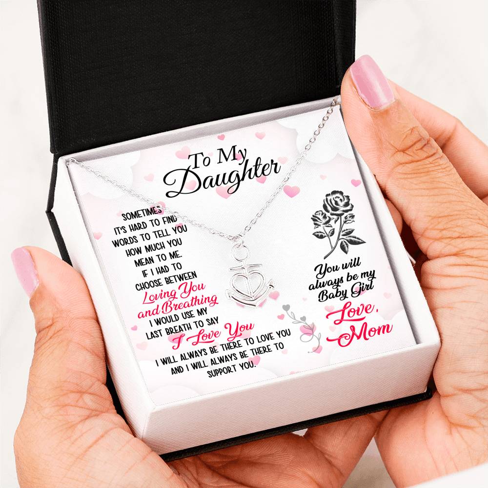To My Daughter Love Mom Valentine's Day Gift Anchor Necklace with On Demand Message Card