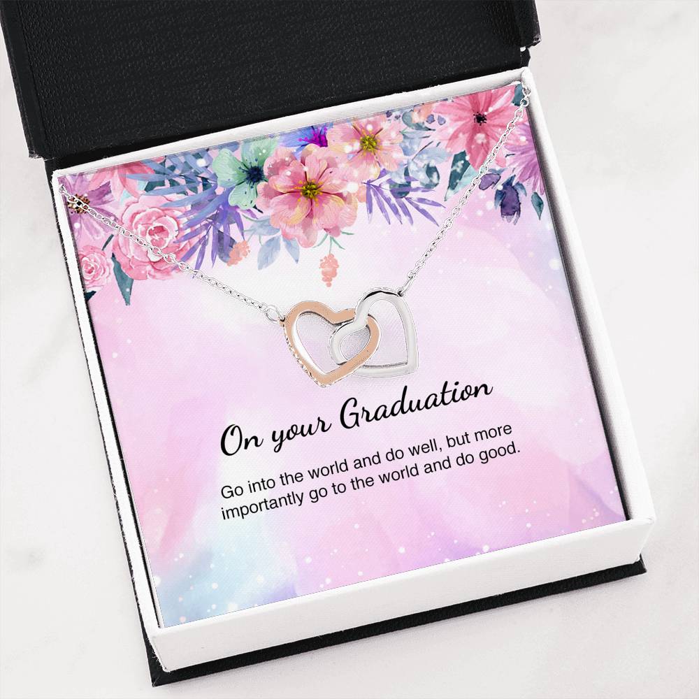 Graduation Necklace Gift Friend Grad Gift Interlocking Hearts Necklace Message Card