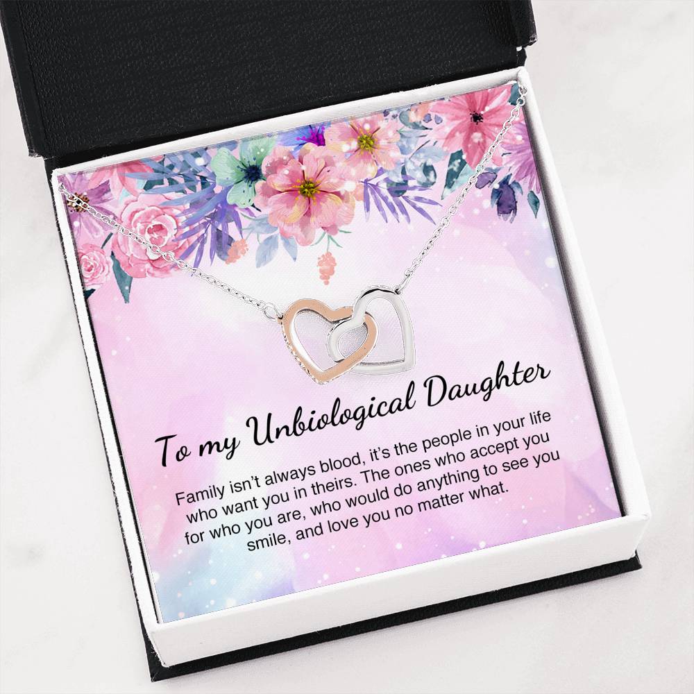 Unbiological Daughter Gift Step daughter Gift Interlocking Hearts Necklace Message Card