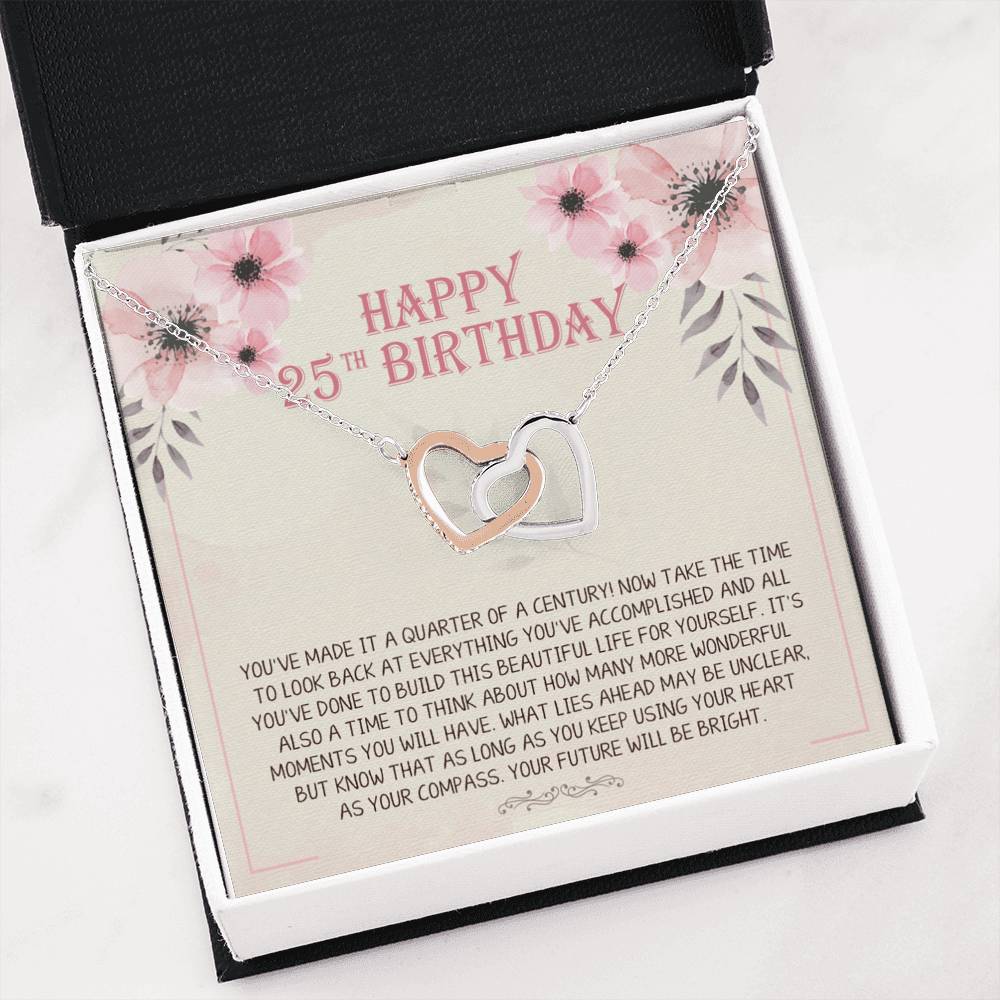 25th Birthday Gift Necklace Birthday Gift, Gift For Her Interlocking Heart Message Card