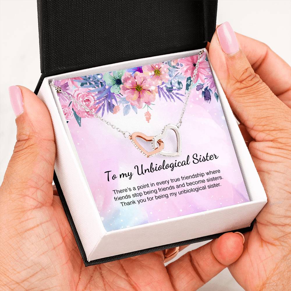 Unbiological Sister Gift Best Friend Interlocking Hearts Necklace Message Card