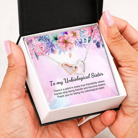 Unbiological Sister Gift Best Friend Interlocking Hearts Necklace Message Card