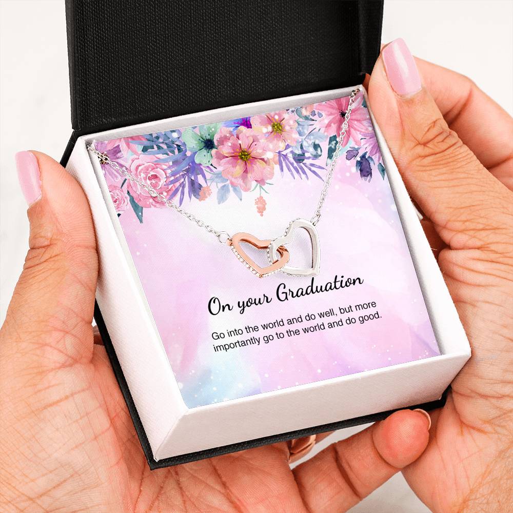 Graduation Necklace Gift Friend Grad Gift Interlocking Hearts Necklace Message Card