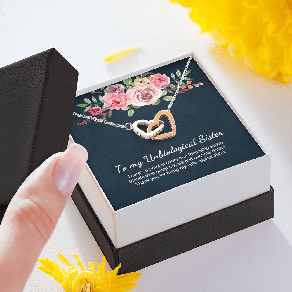 Unbiological Sister Gift Best Friend Interlocking Hearts Necklace Message Card