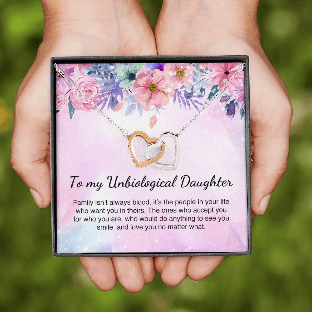 Unbiological Daughter Gift Step daughter Gift Interlocking Hearts Necklace Message Card