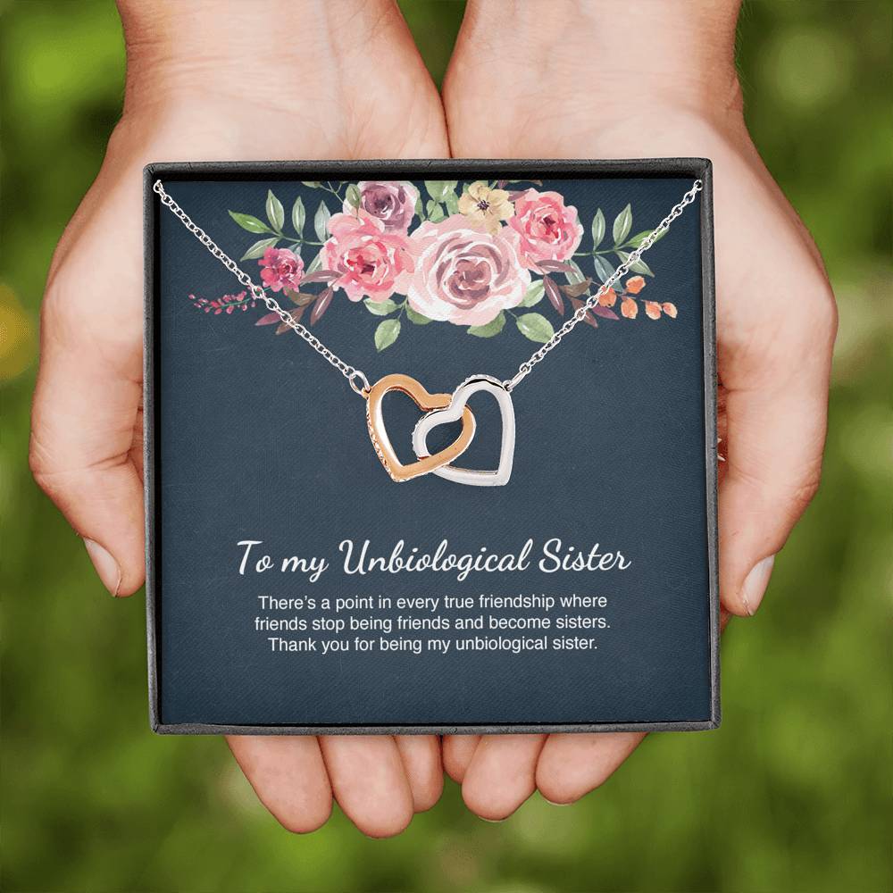 Unbiological Sister Gift Best Friend Interlocking Hearts Necklace Message Card