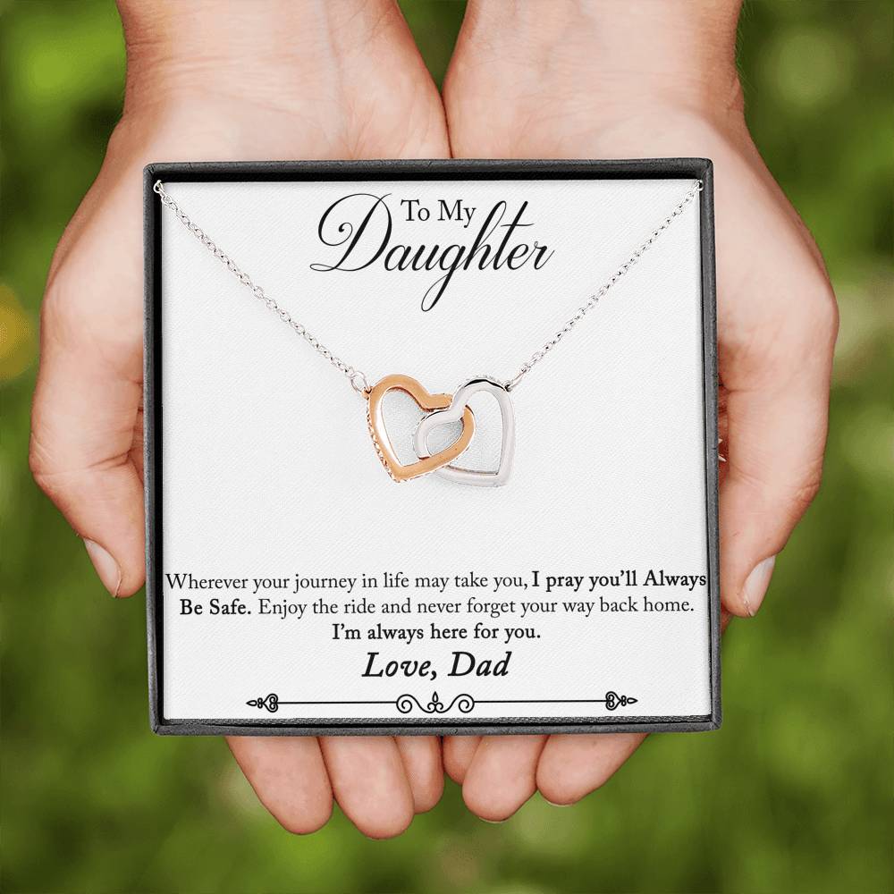 To My Daughter Love Dad Interlocking Hearts Necklace Chain with Gift Box for Dad