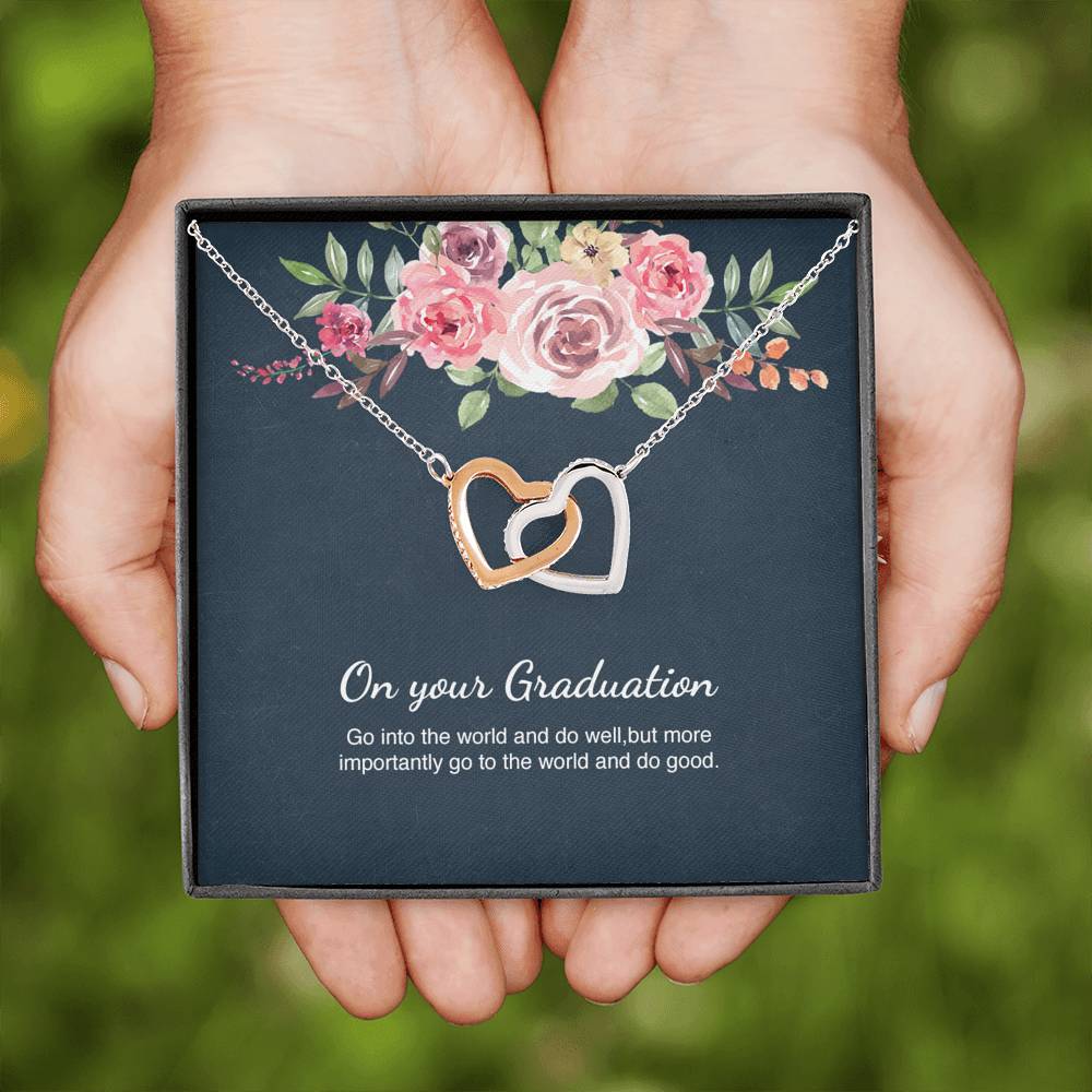 Graduation Necklace Gift Friend Grad Gift Interlocking Hearts Necklace Message Card
