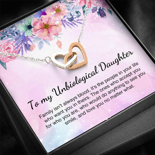 Unbiological Daughter Gift Step daughter Gift Interlocking Hearts Necklace Message Card