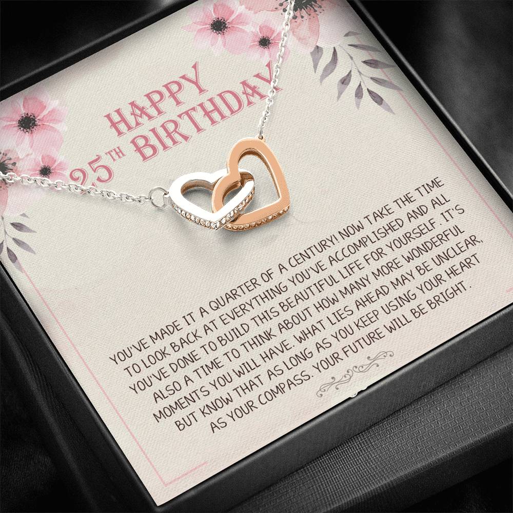 25th Birthday Gift Necklace Birthday Gift, Gift For Her Interlocking Heart Message Card
