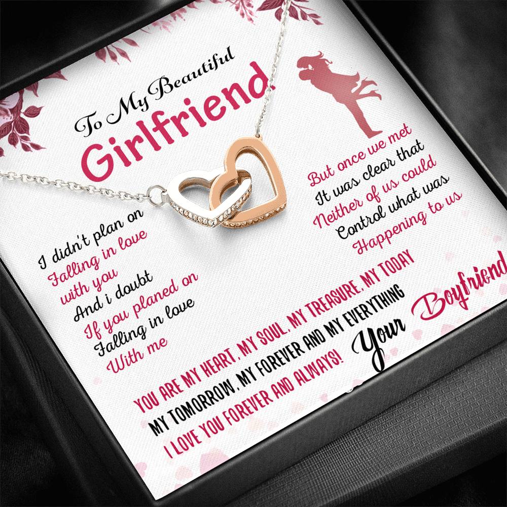 To My Girlfriend Interlocking Heart Necklace Gift for Valentine Birthday
