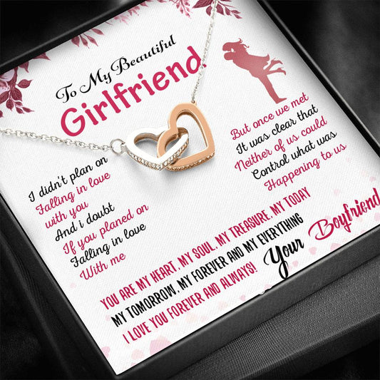 To My Girlfriend Interlocking Heart Necklace Gift for Valentine Birthday