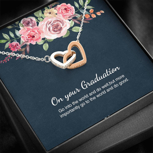 Graduation Necklace Gift Friend Grad Gift Interlocking Hearts Necklace Message Card