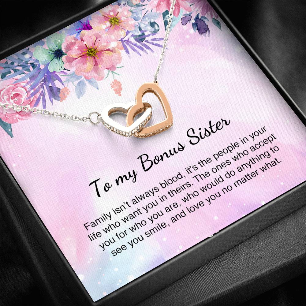 Unbiological Bonus Sister Gift Best Friend Interlocking Hearts Necklace Message Card