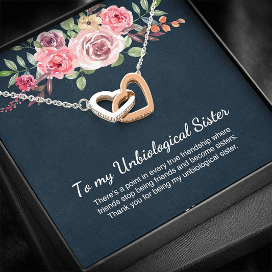 Unbiological Sister Gift Best Friend Interlocking Hearts Necklace Message Card