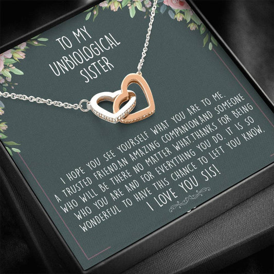 Unbiological Sister Gift Best Friend Interlocking Hearts Necklace Message Card