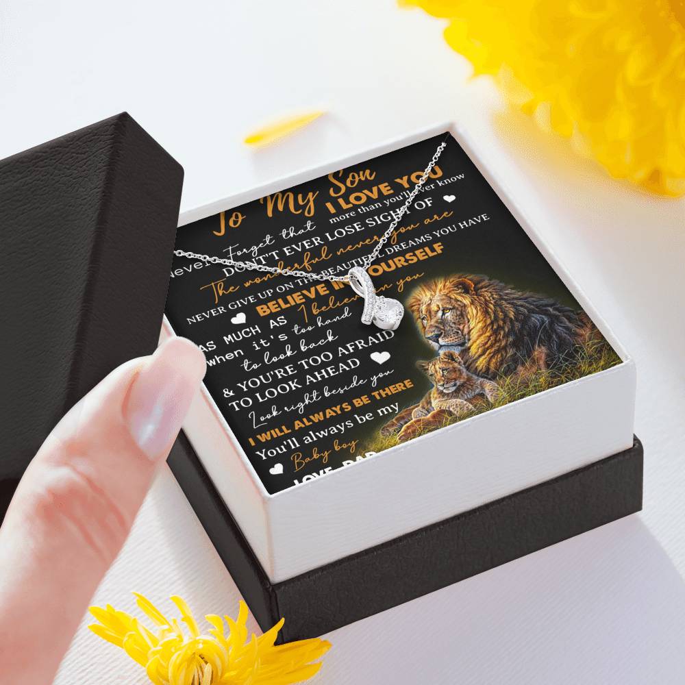 To My Son Necklace, Love Dad Father And Son Lion, Best Gifts For Son From Dad