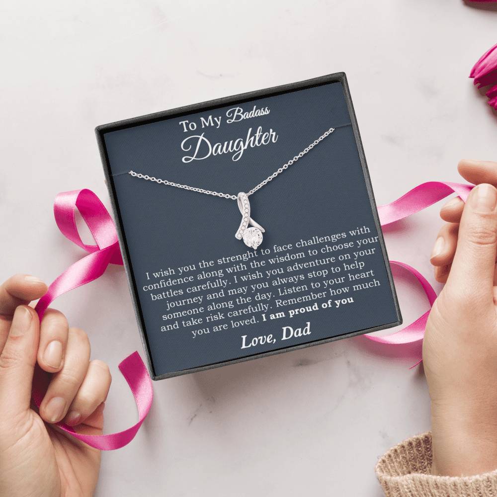 To My Badass Daughter Necklace From Dad, Badass Daughter Necklace Birthday Gift