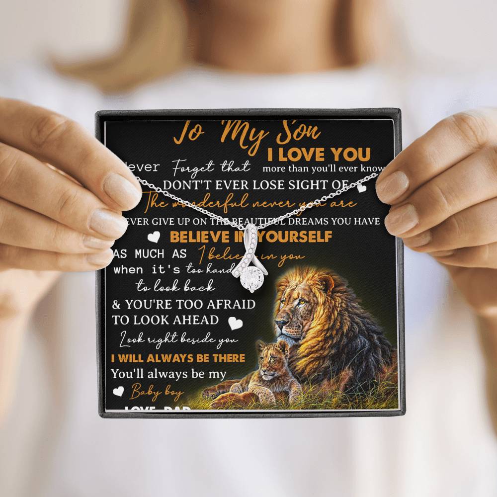 To My Son Necklace, Love Dad Father And Son Lion, Best Gifts For Son From Dad
