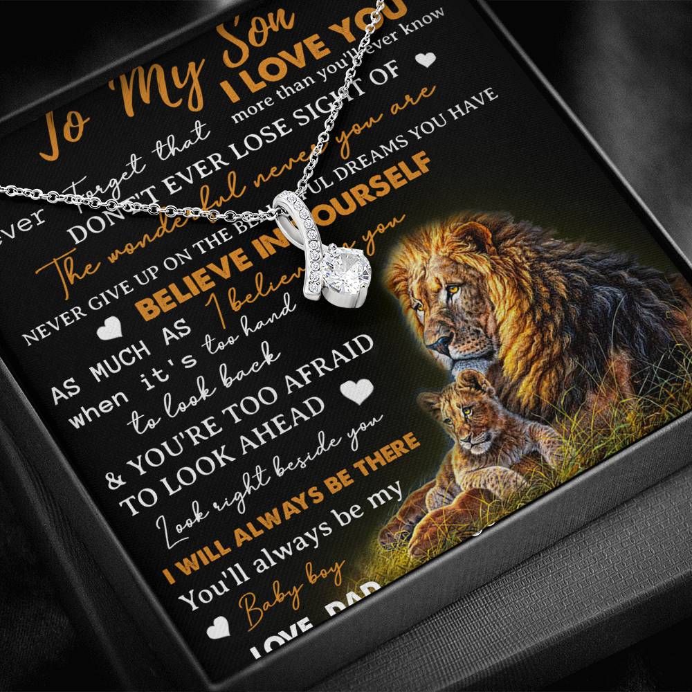 To My Son Necklace, Love Dad Father And Son Lion, Best Gifts For Son From Dad