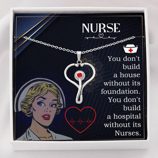 Stethoscope Heart Necklace Nurse Necklace With Message Card Nurse Gift