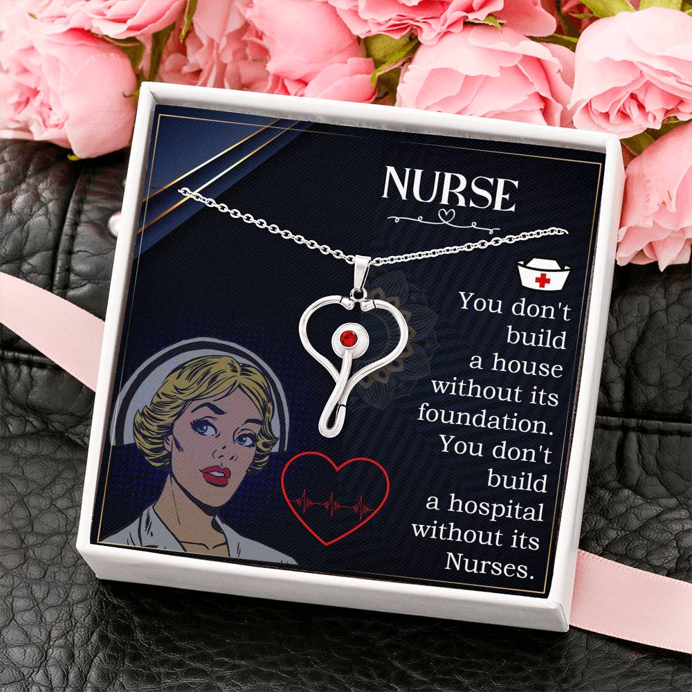 Stethoscope Heart Necklace Nurse Necklace With Message Card Nurse Gift