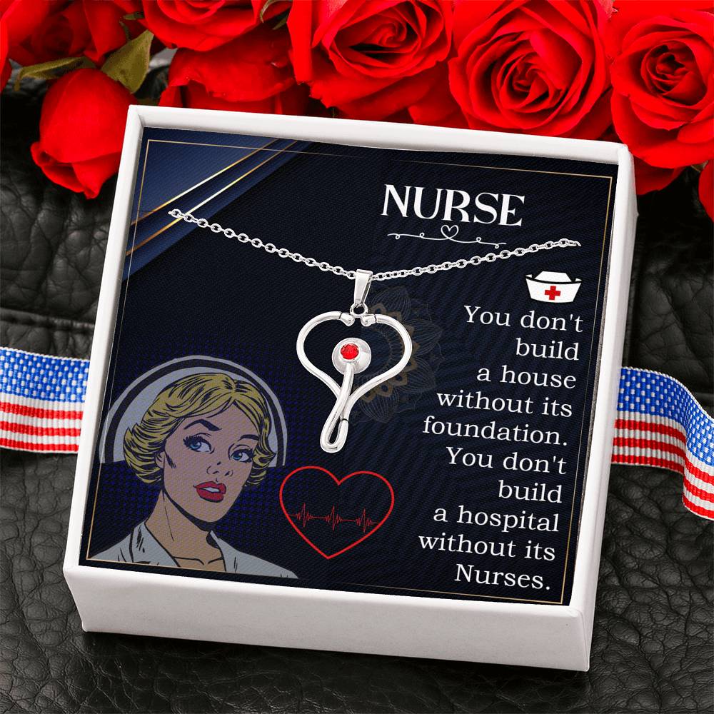 Stethoscope Heart Necklace Nurse Necklace With Message Card Nurse Gift