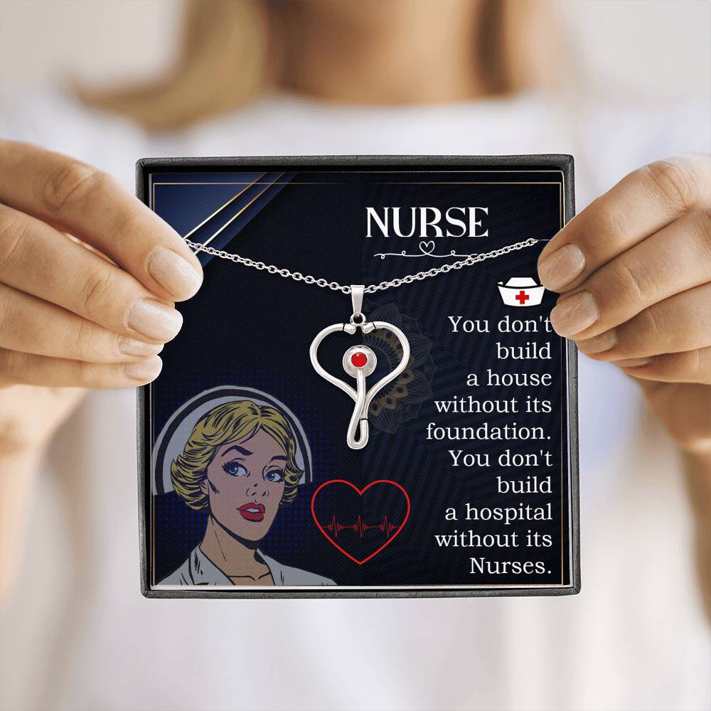 Stethoscope Heart Necklace Nurse Necklace With Message Card Nurse Gift