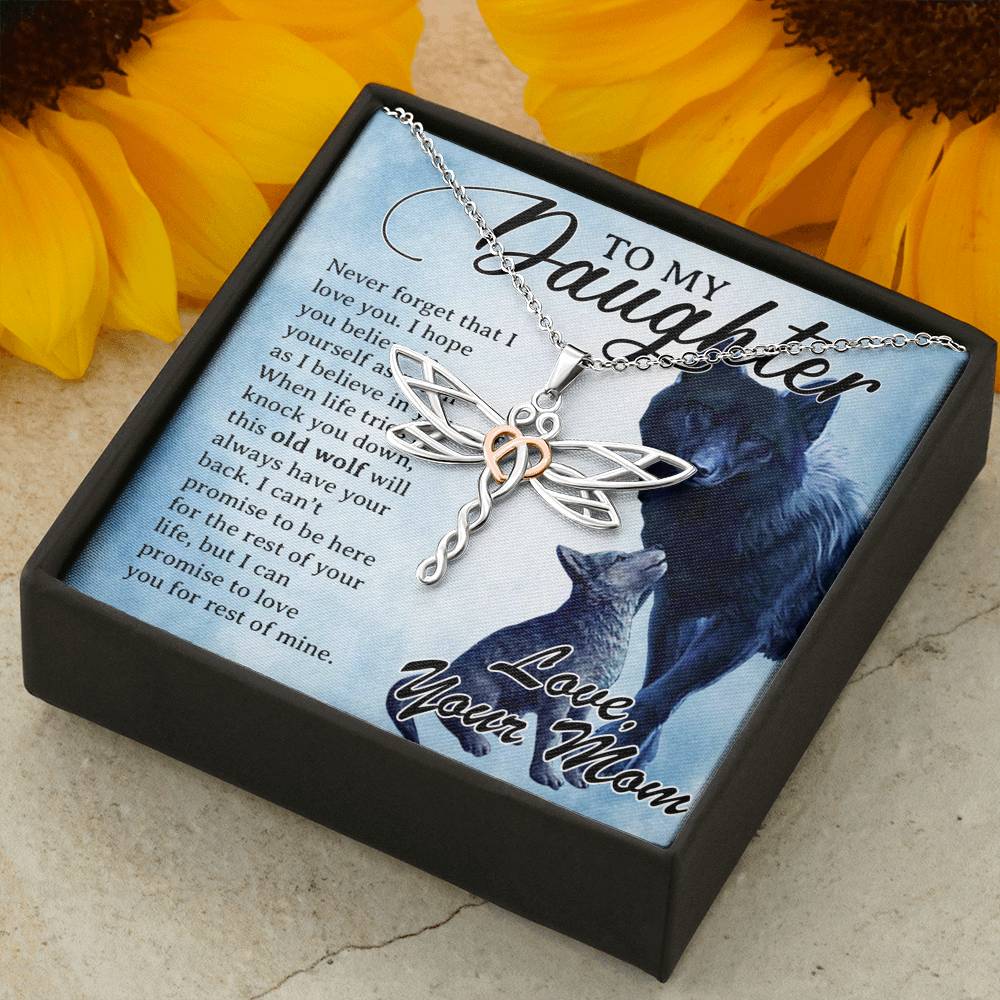 to My Daughter Necklace, Daughter Father Necklace, Daughter Gift from Mom - Dragonfly Dreams Necklace