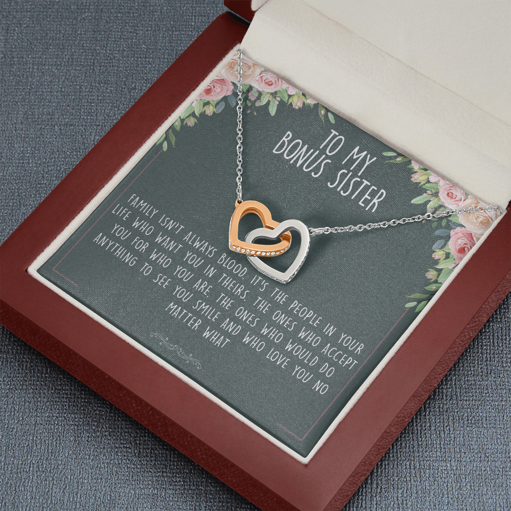 Unbiological Bonus Sister Best Friend Interlocking Hearts Necklace Message Card